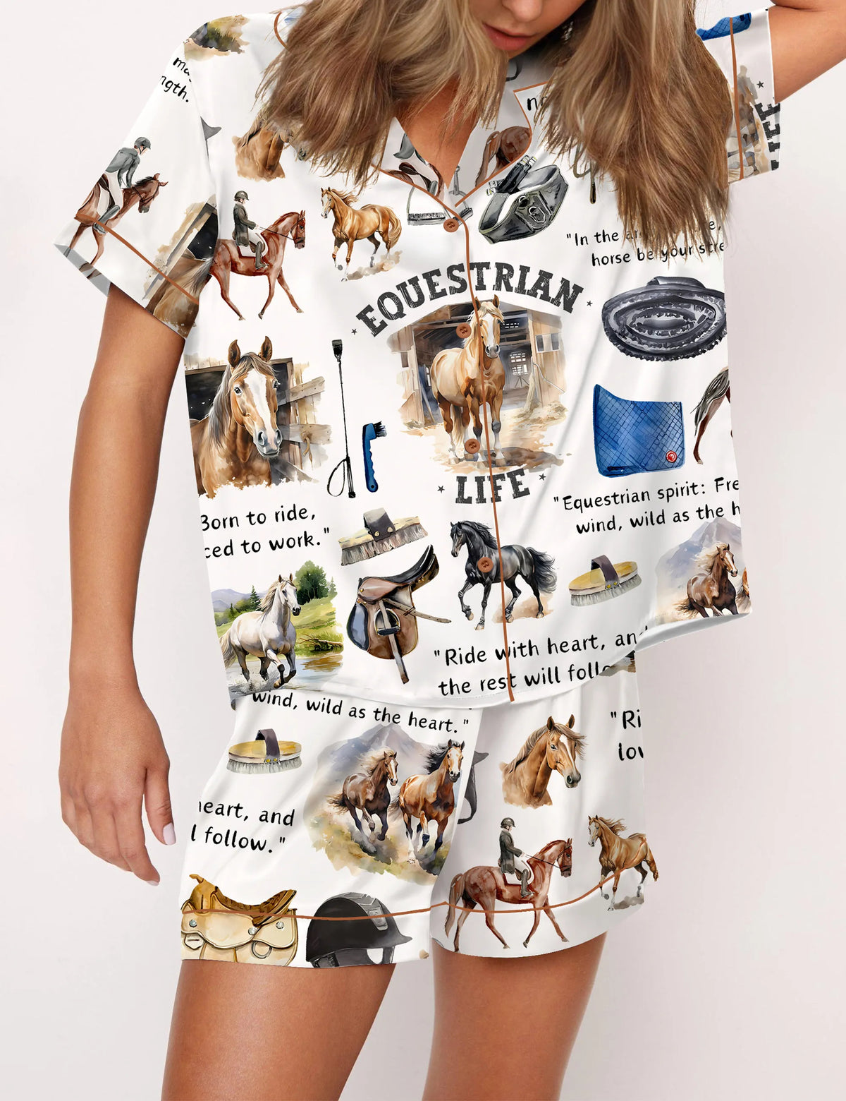 Equestrian Life Silky Satin Pajama Set For Women	