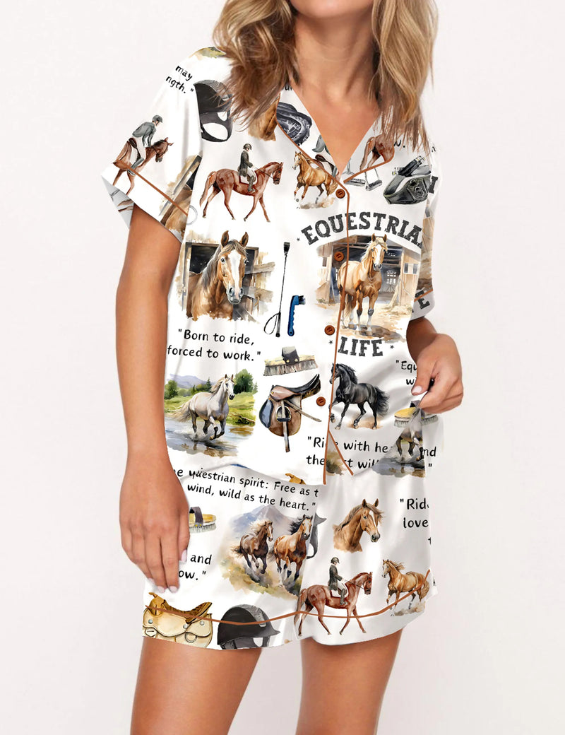 Equestrian Life Silky Satin Pajama Set For Women	