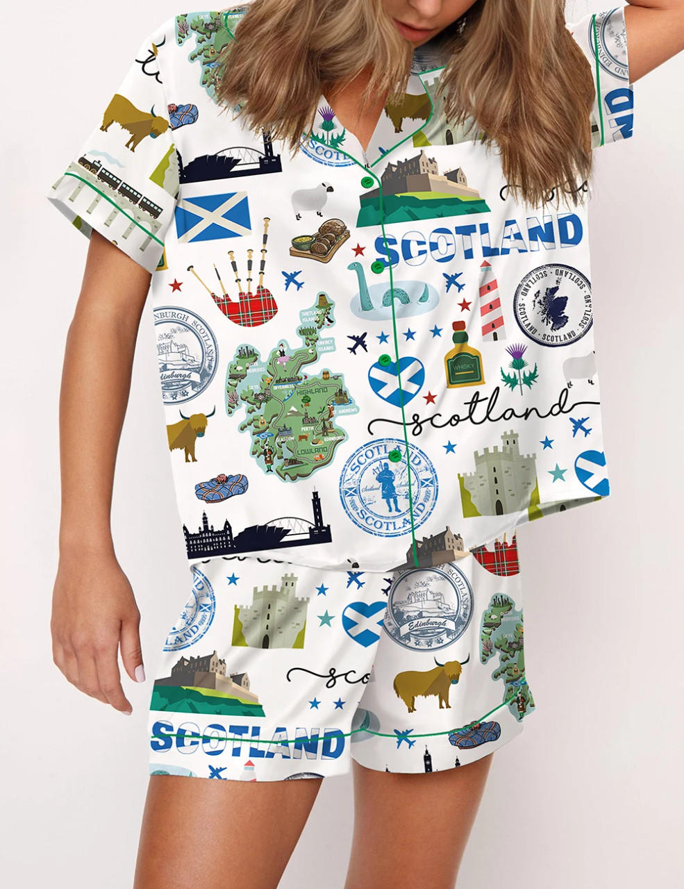 Scottish Travel Holiday Satin Pajama Set	