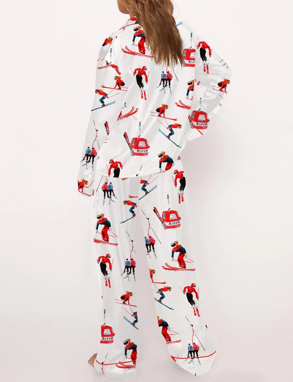 Vintage Skiers Satin Pajama Set For Women	