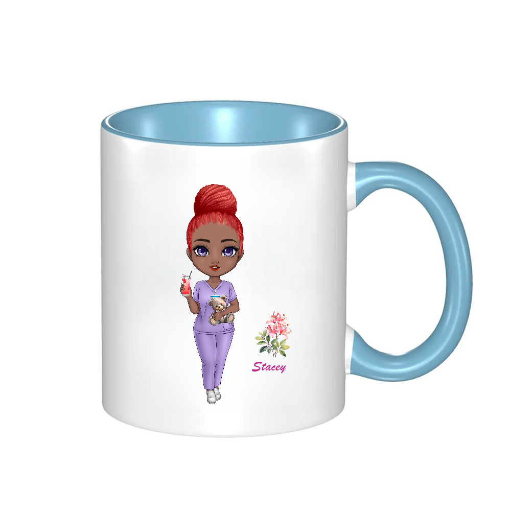 Personalized Doctor Coffee Cup Cartoon Ceramic Mug with Birth Flower and Name