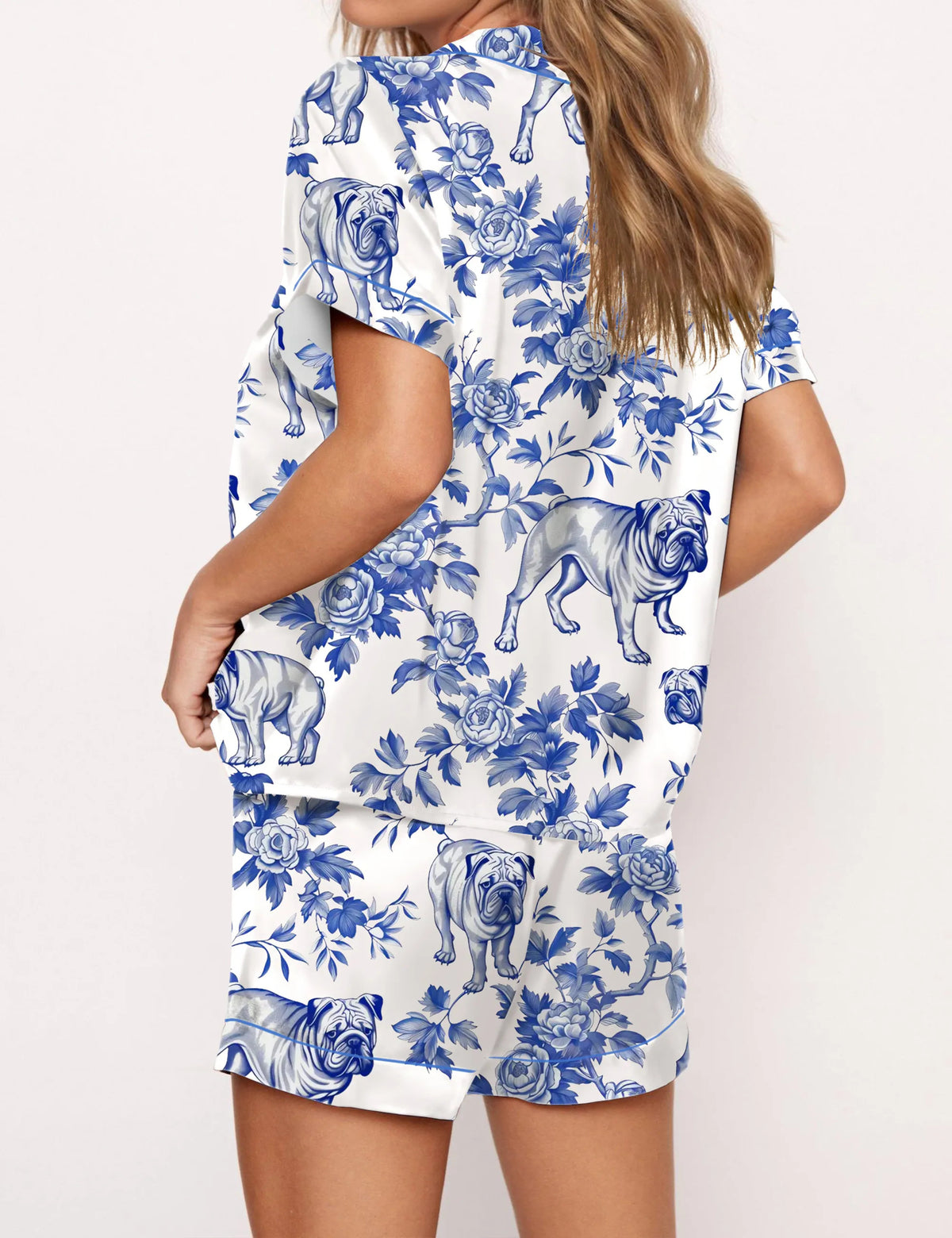 French Bulldog Satin Pajama Set For Women	