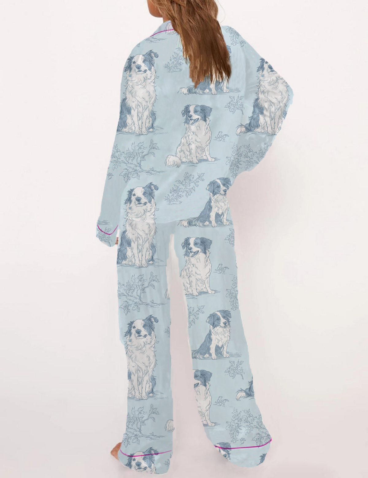 Border Collie Silky Satin Pajama Short Set For Women