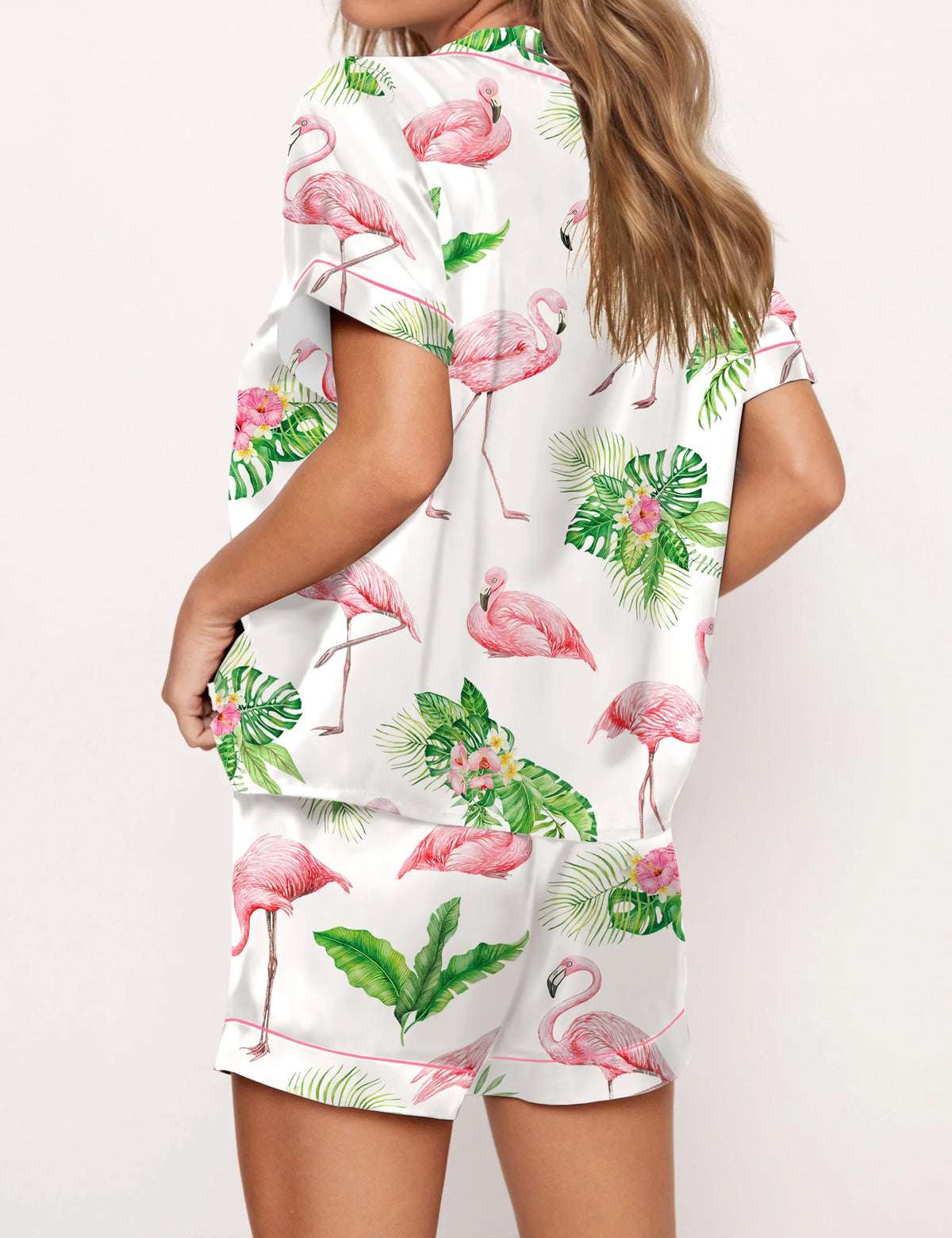 Watercolor Flamingo Silky Satin Pajama Set For Women	