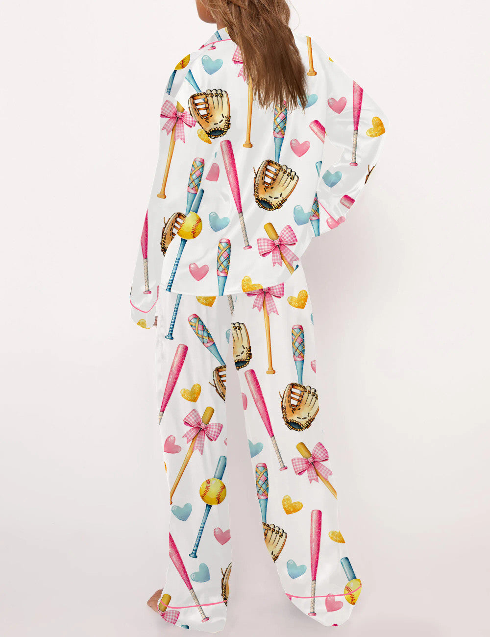 Coquette Softball Satin Pajama Set For Women	