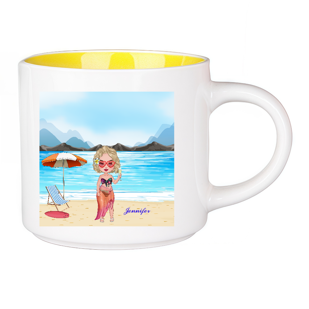 Personalized Cartoon Beach Girl Coffee Cup Ceramic Mug Birthday Gift for Her