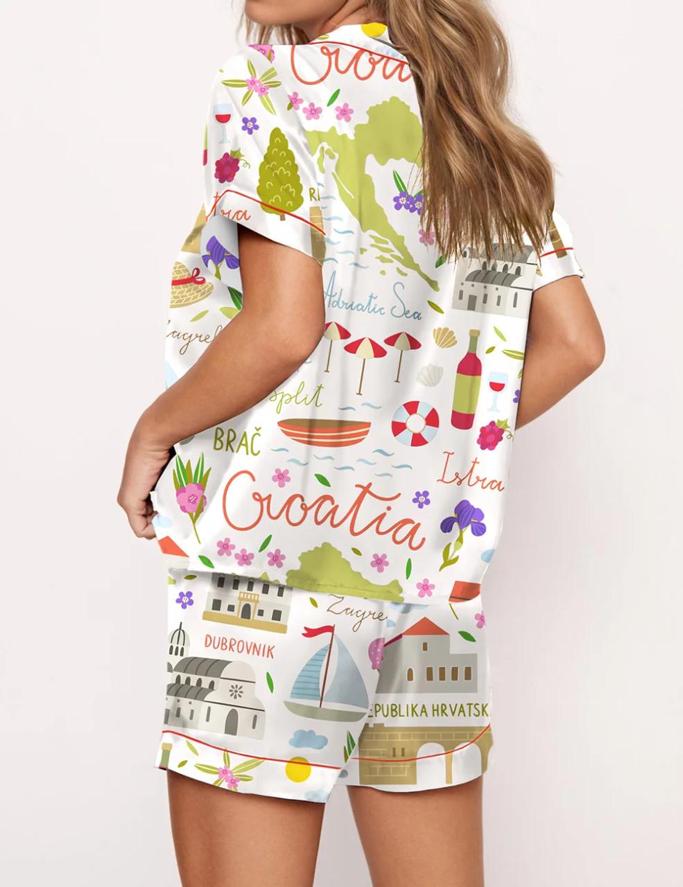 Croatia Travel Satin Pajama Set	