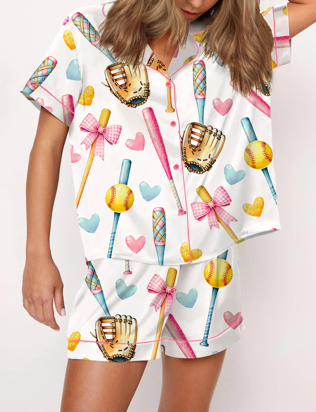 Coquette Softball Satin Pajama Set For Women	