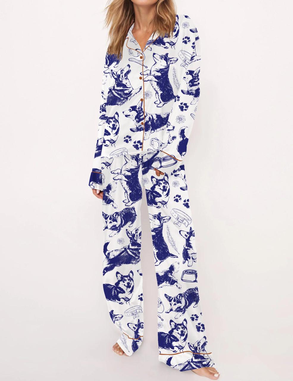 Corgi Mom Satin Pajama Set For Women	