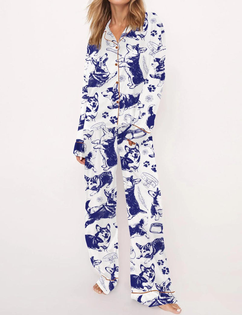 Corgi Mom Satin Pajama Set For Women	