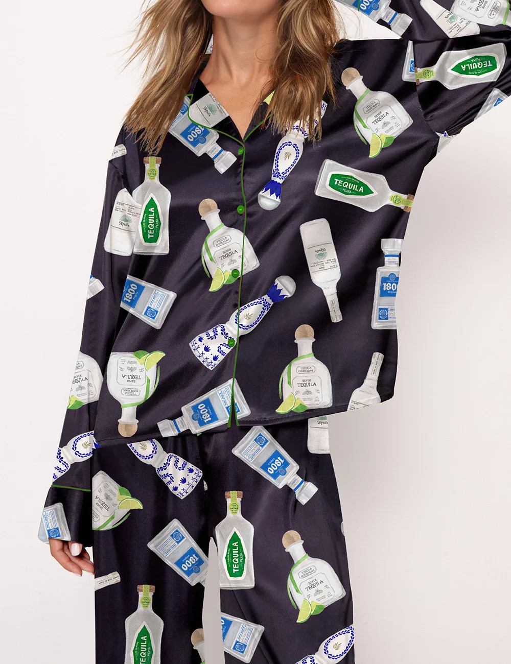 Tequila Bottle Satin Pajama Set For Women	