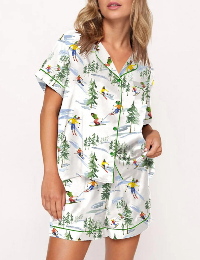 Winter Skiing People Pajama Set	