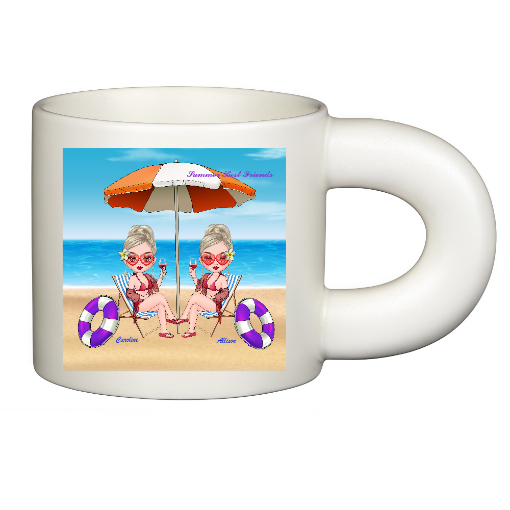 Personalized Cartoon Summer Best Friends Coffee Cup Ceramic Mug With Chubby Big Ear Birthday Gift for Friend