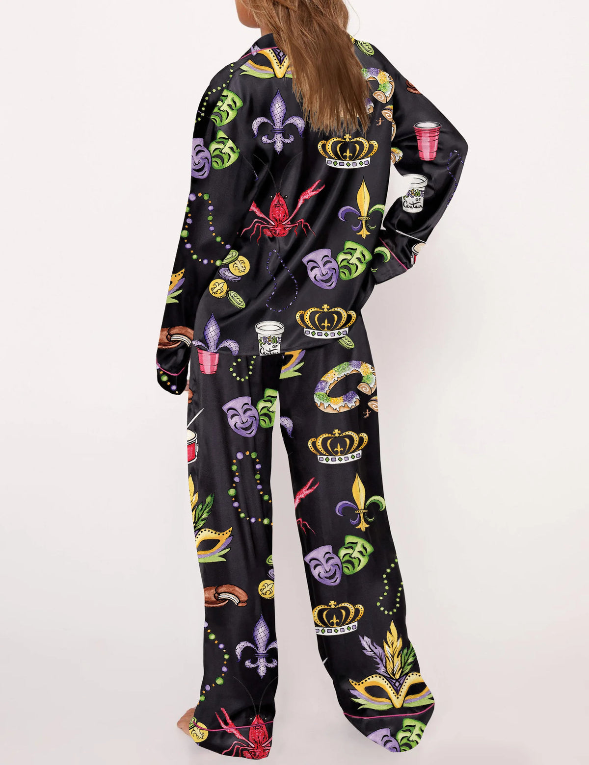 Mardi Gras Beads King Cake Crawfish Pajama Set	