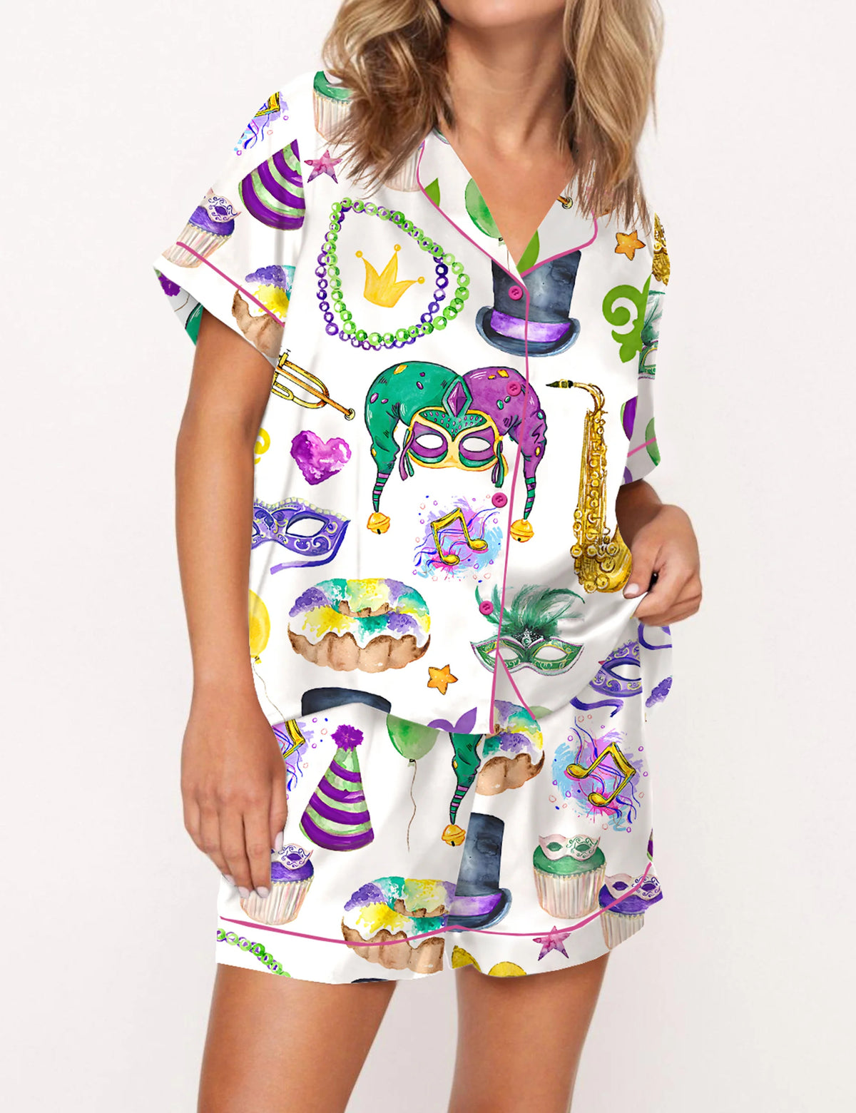 Mardi Gras Satin Pajama Set For Women	