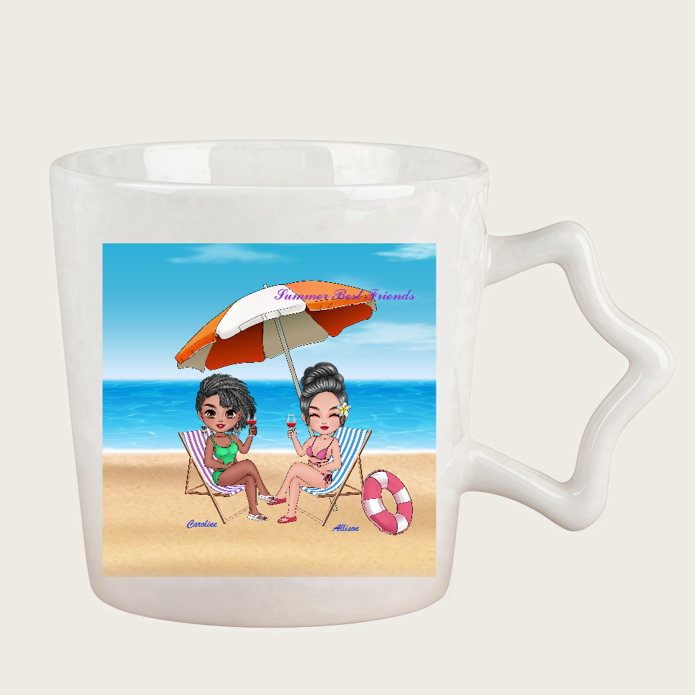 Personalized Cartoon Best Friends Summer Coffee Cup Ceramic Mug With Star Handle Birthday Gift for Friend