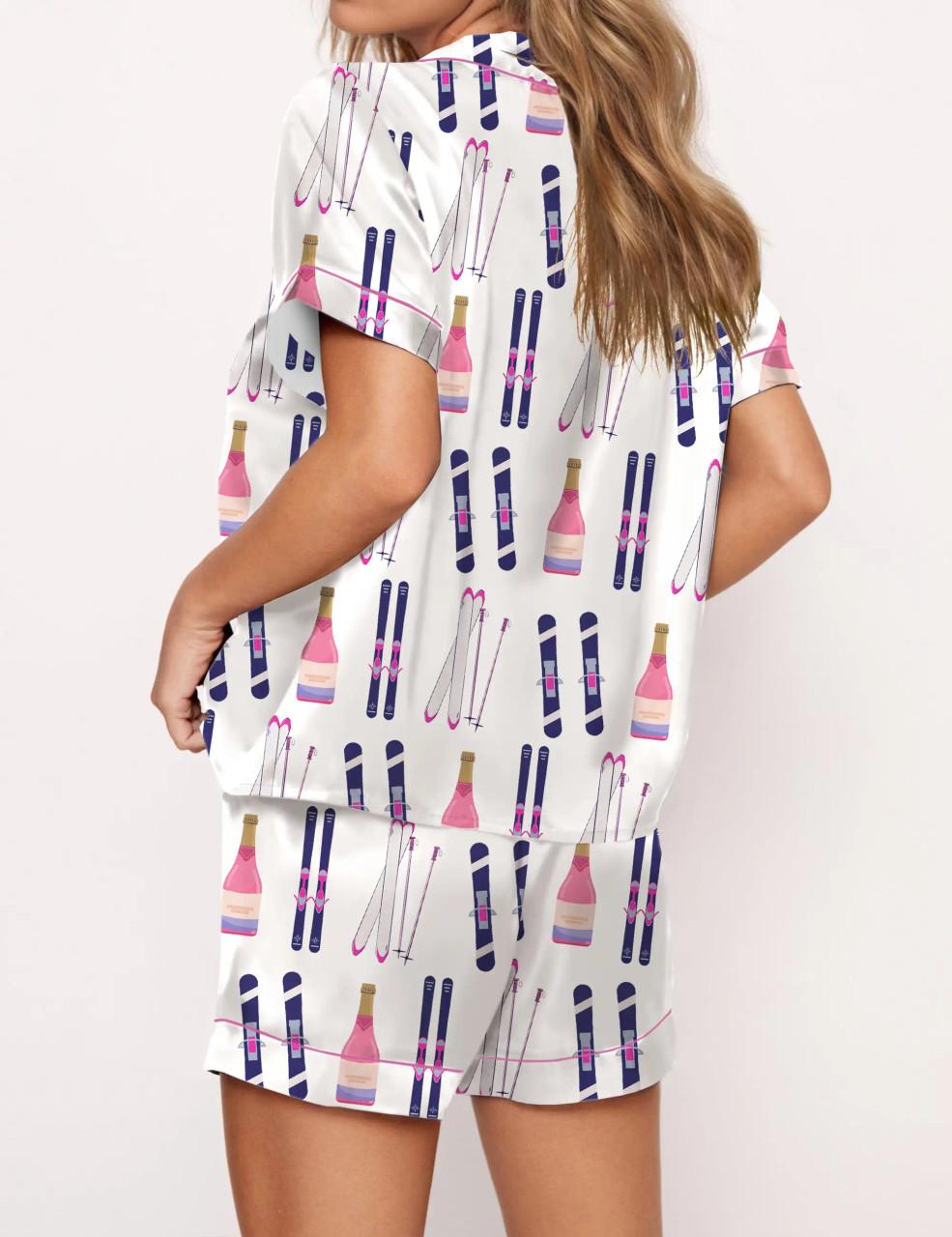 Apres Ski Champagne Print Satin Pajama Set For Women	