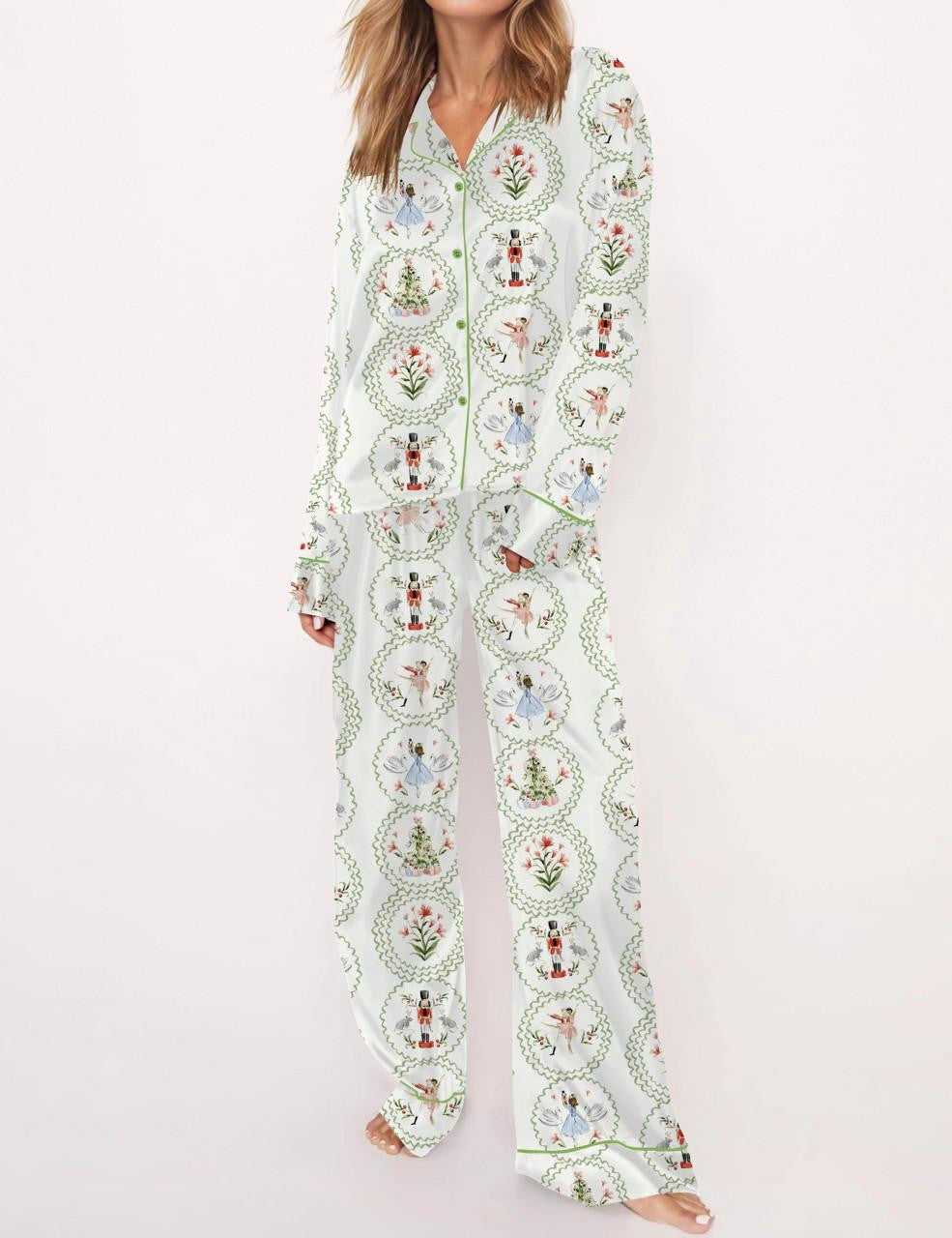Fancy Nutcracker Satin Pajama Set For Women	