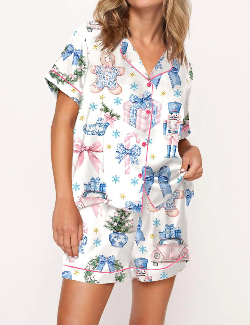 Coquette Chinoiserie Christmas Satin Pajama Set For Women	