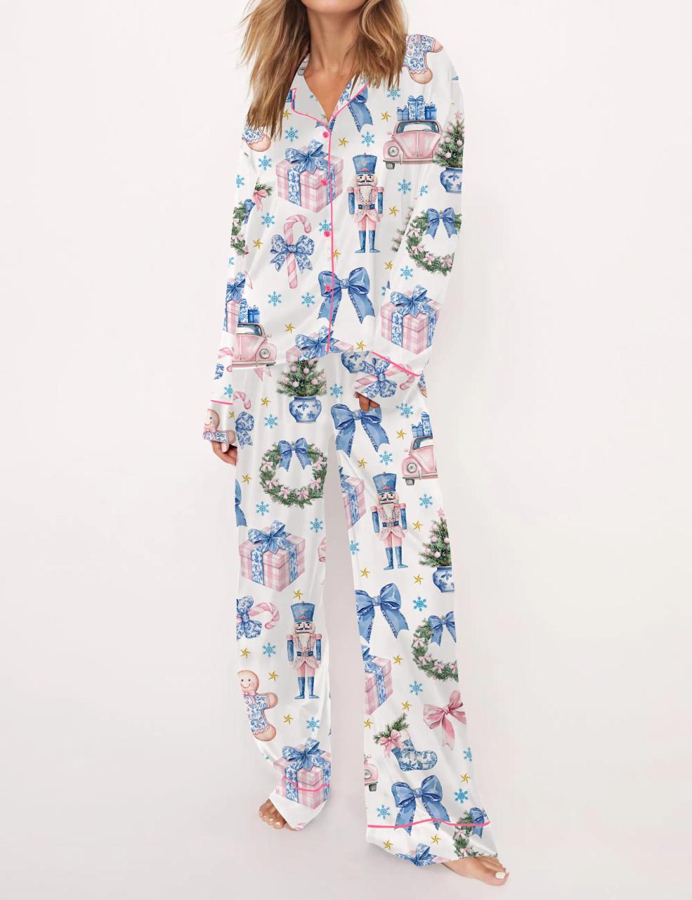 Coquette Chinoiserie Christmas Satin Pajama Set For Women	