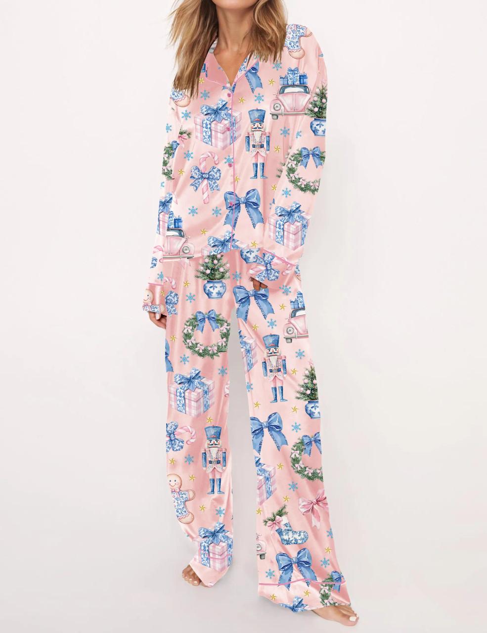 Coquette Chinoiserie Christmas Satin Pajama Set For Women	