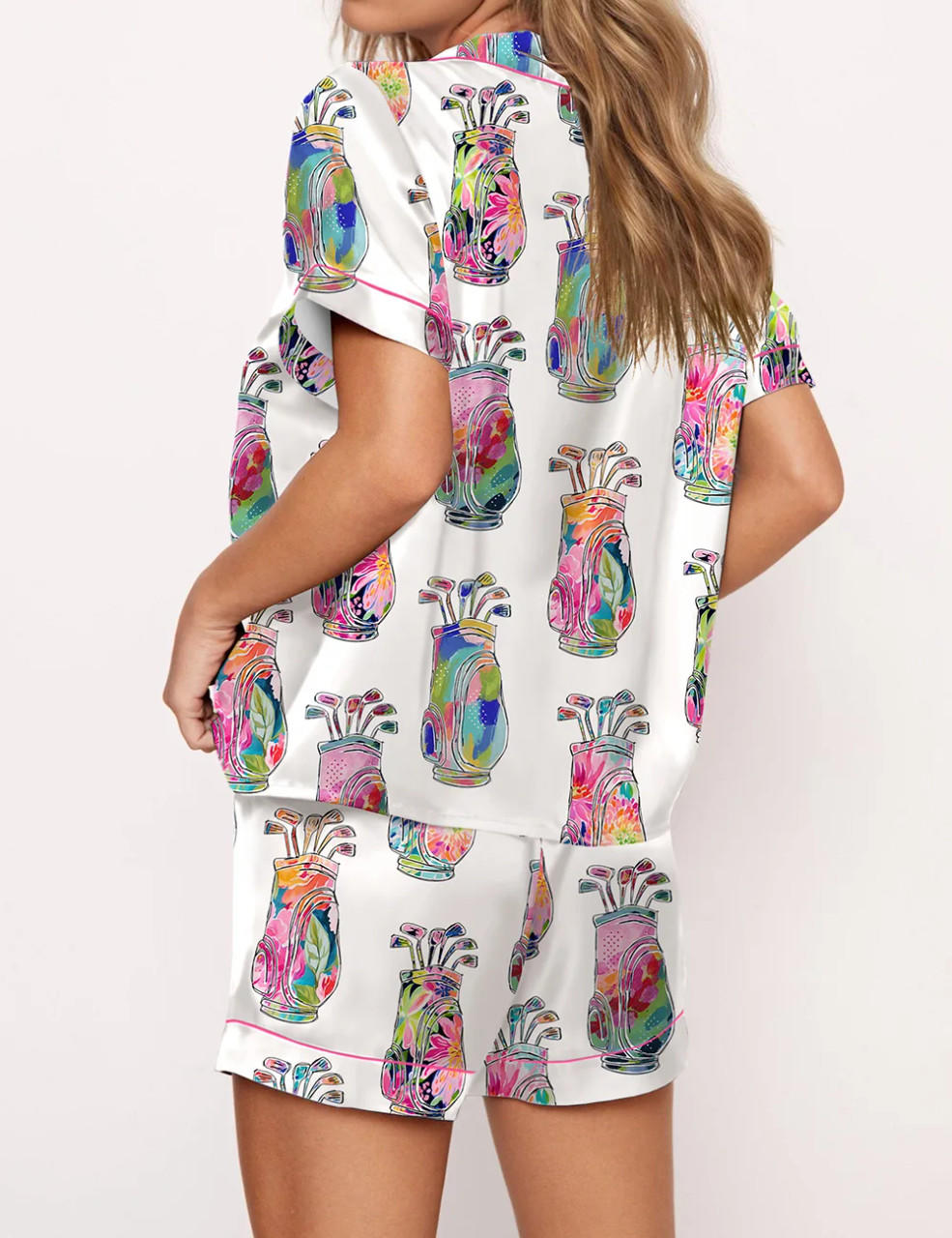 Colorful Abstract Golf Bag Satin Pajama Set	