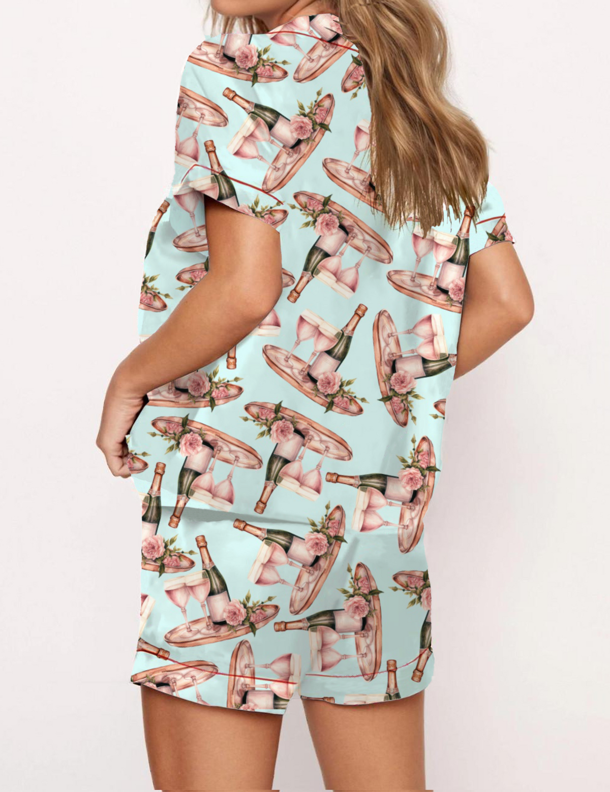 Wine Holiday Satin Pajama Short Set