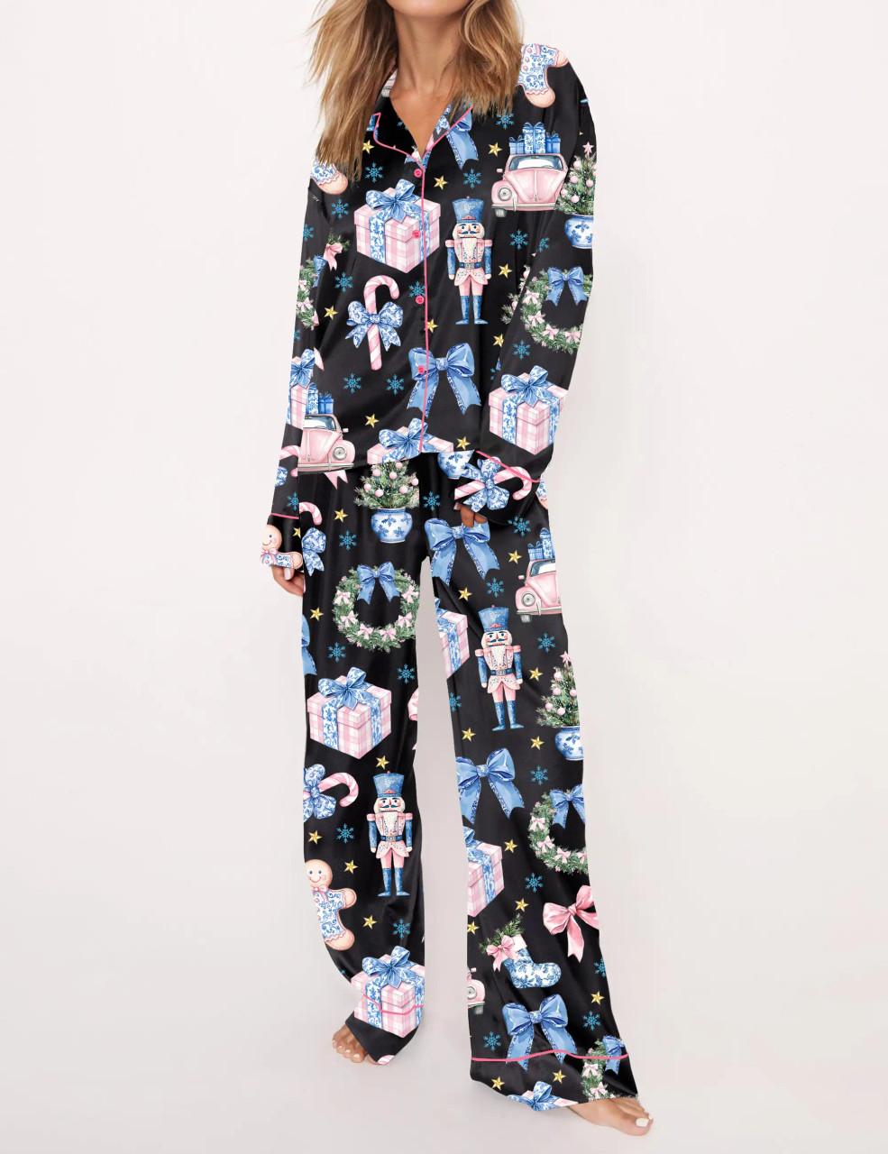 Coquette Chinoiserie Christmas Satin Pajama Set For Women	