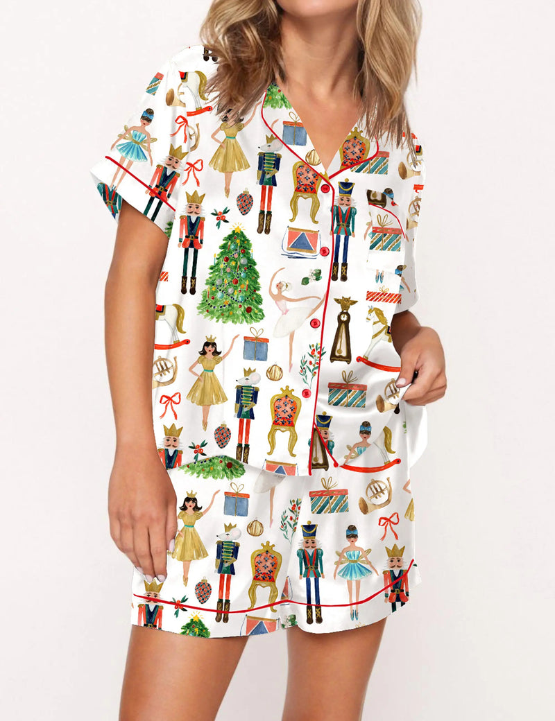Christmas Nutcracker Silky Satin Pajama Set For Women	