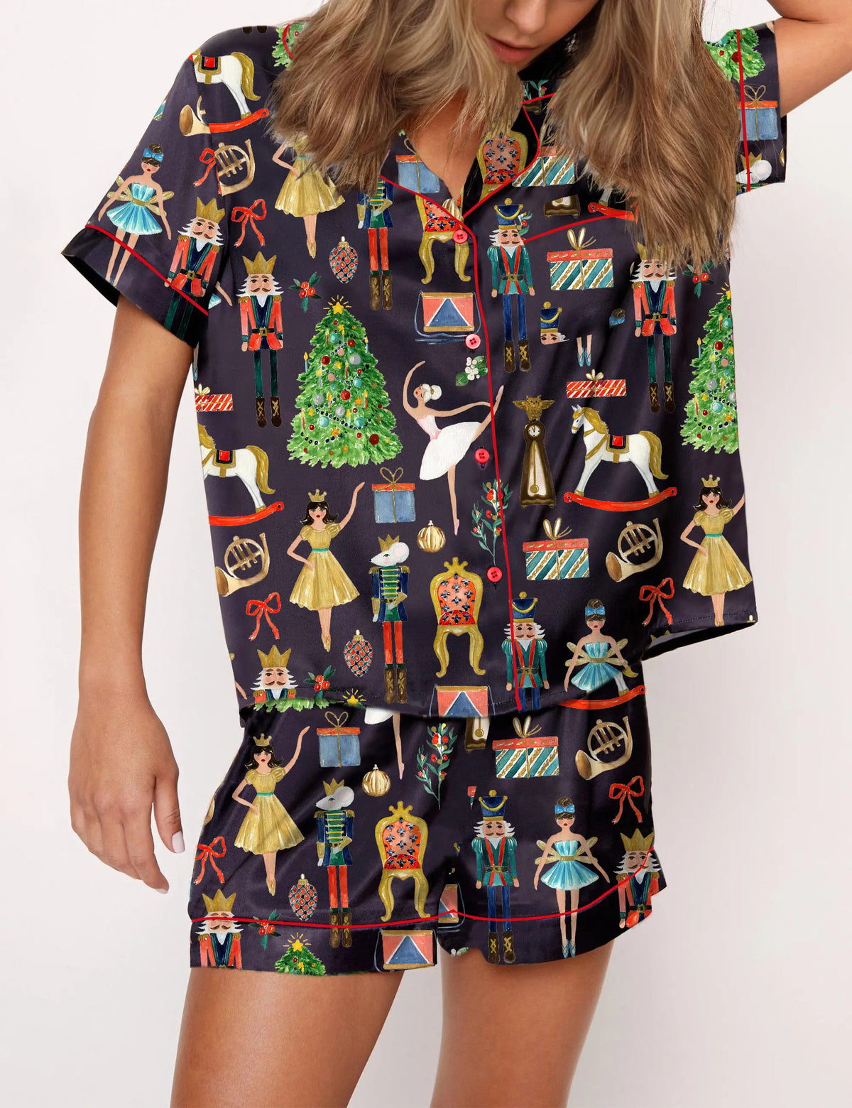 Christmas Nutcracker Silky Satin Pajama Set For Women	