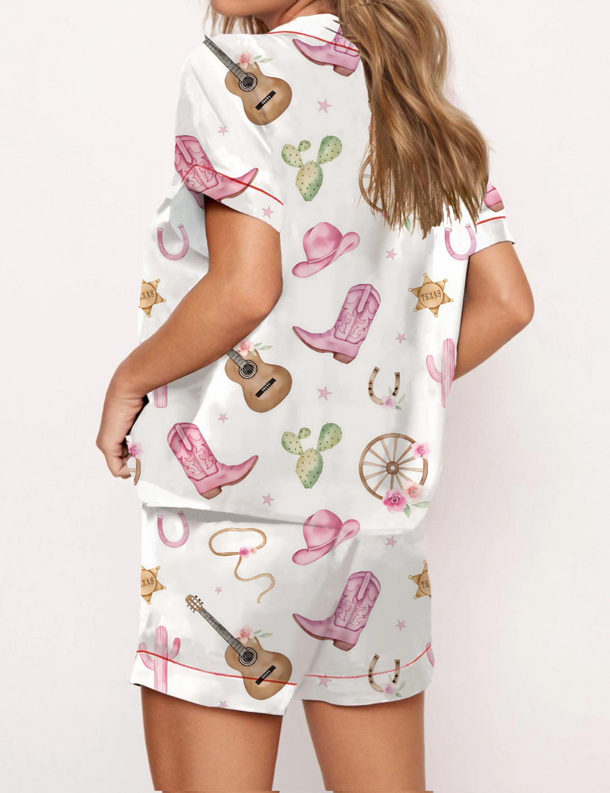 Western Cowboy Boot Satin Pajama Short Set
