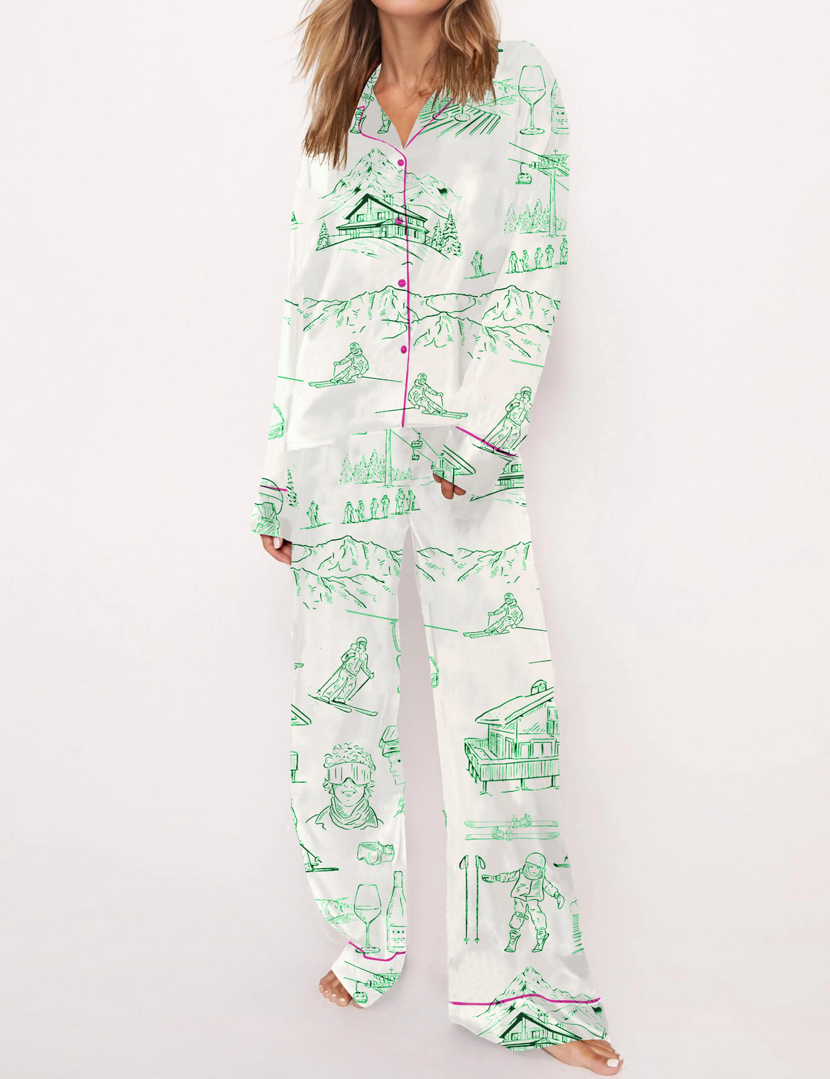 Apr¨¨s Ski Toile Silky Satin Pajama Short Set For Women