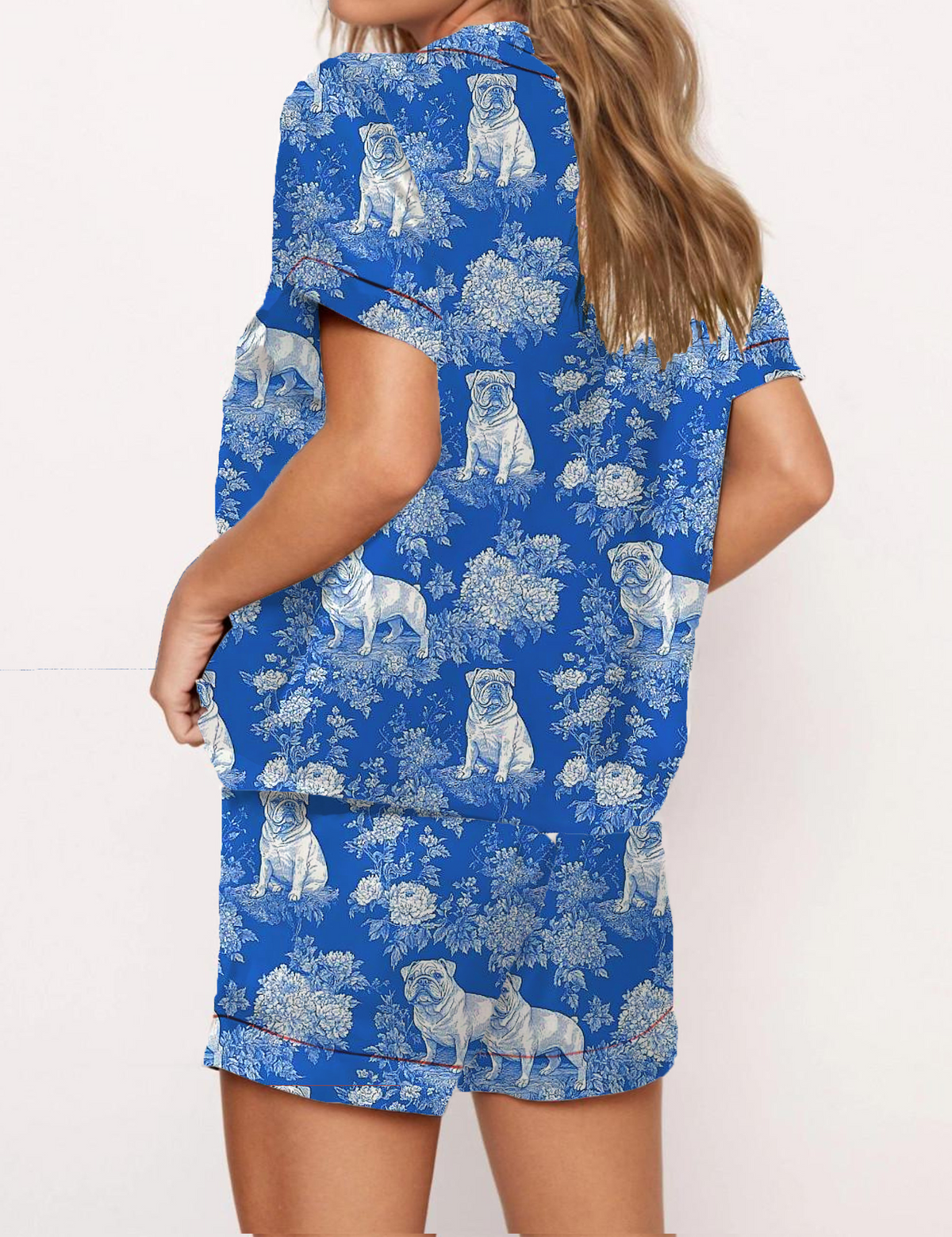 French Bulldog Toile Silky Satin Pajama Short Set For Women
