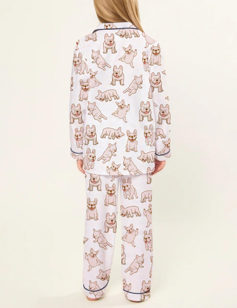 Cute French Bulldog Kid's Short Sleeve  Silky Satin Pajama Set 