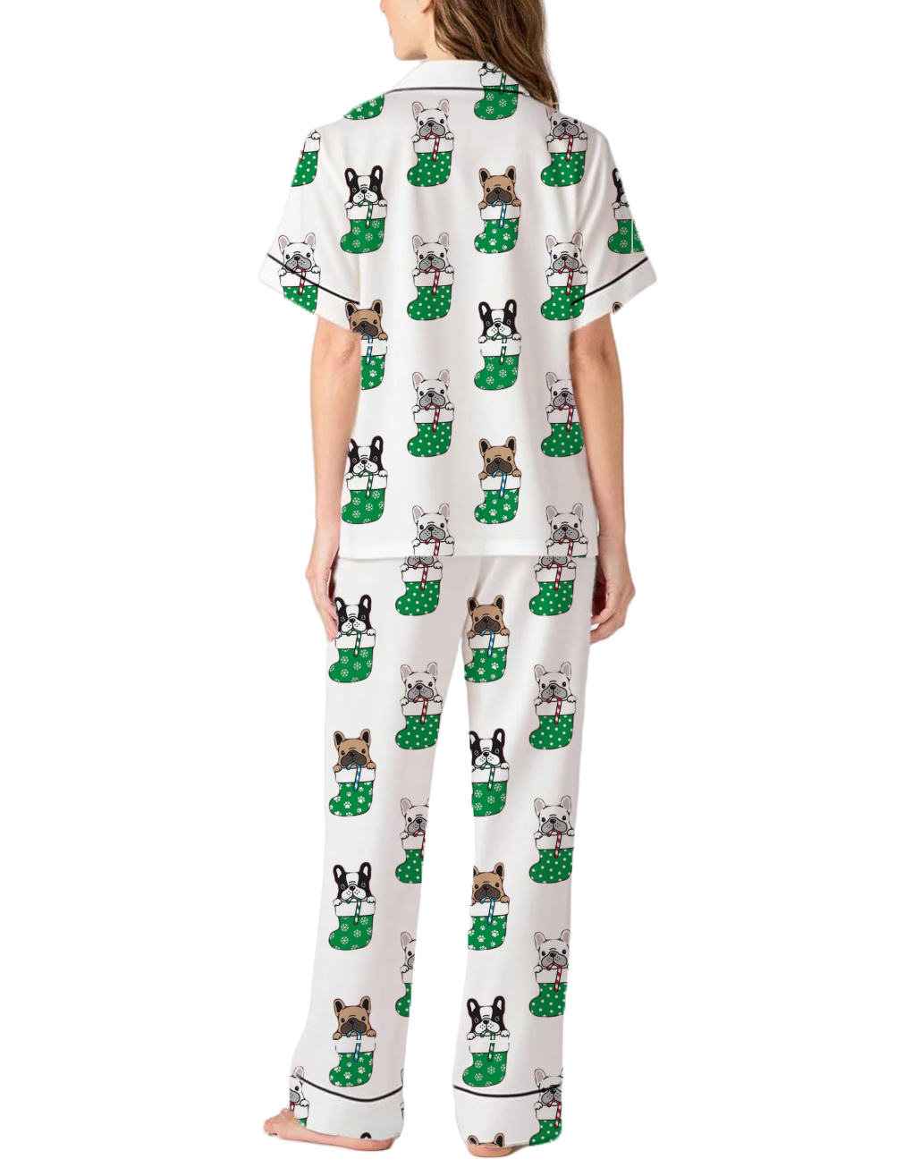 Christmas Stocking French Bulldog Silky Satin Pajama Set For Women