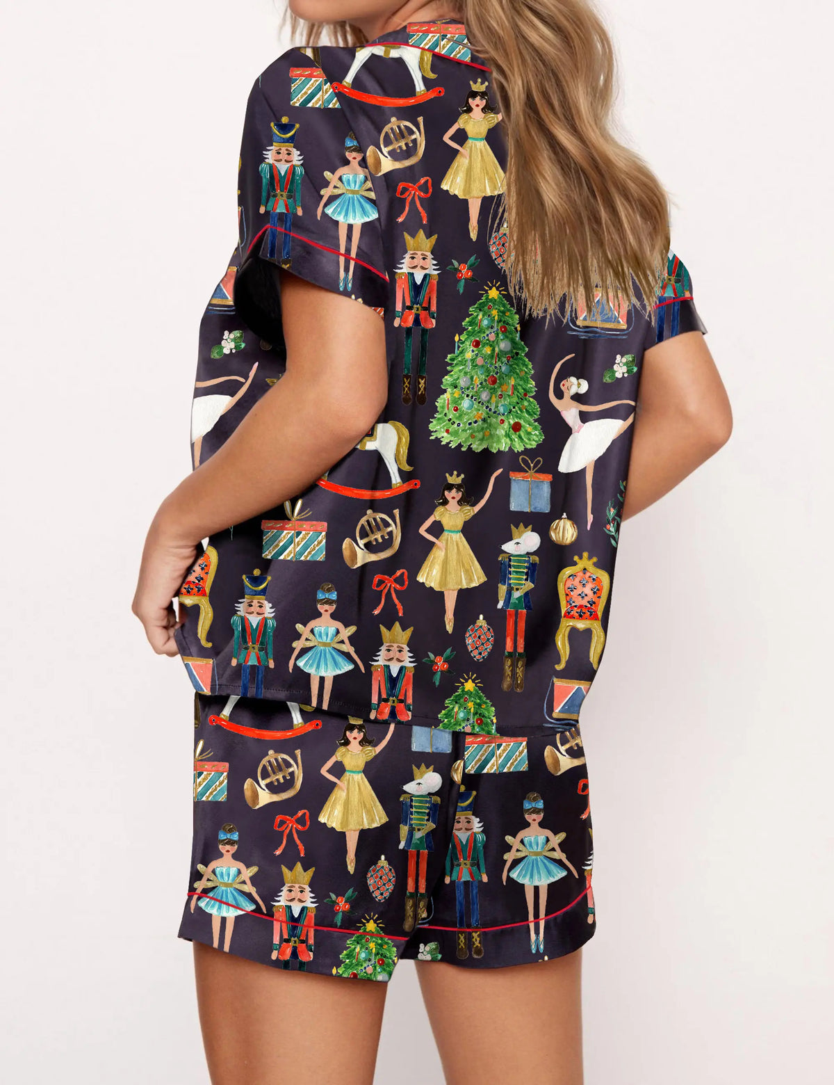 Christmas Nutcracker Silky Satin Pajama Set For Women	