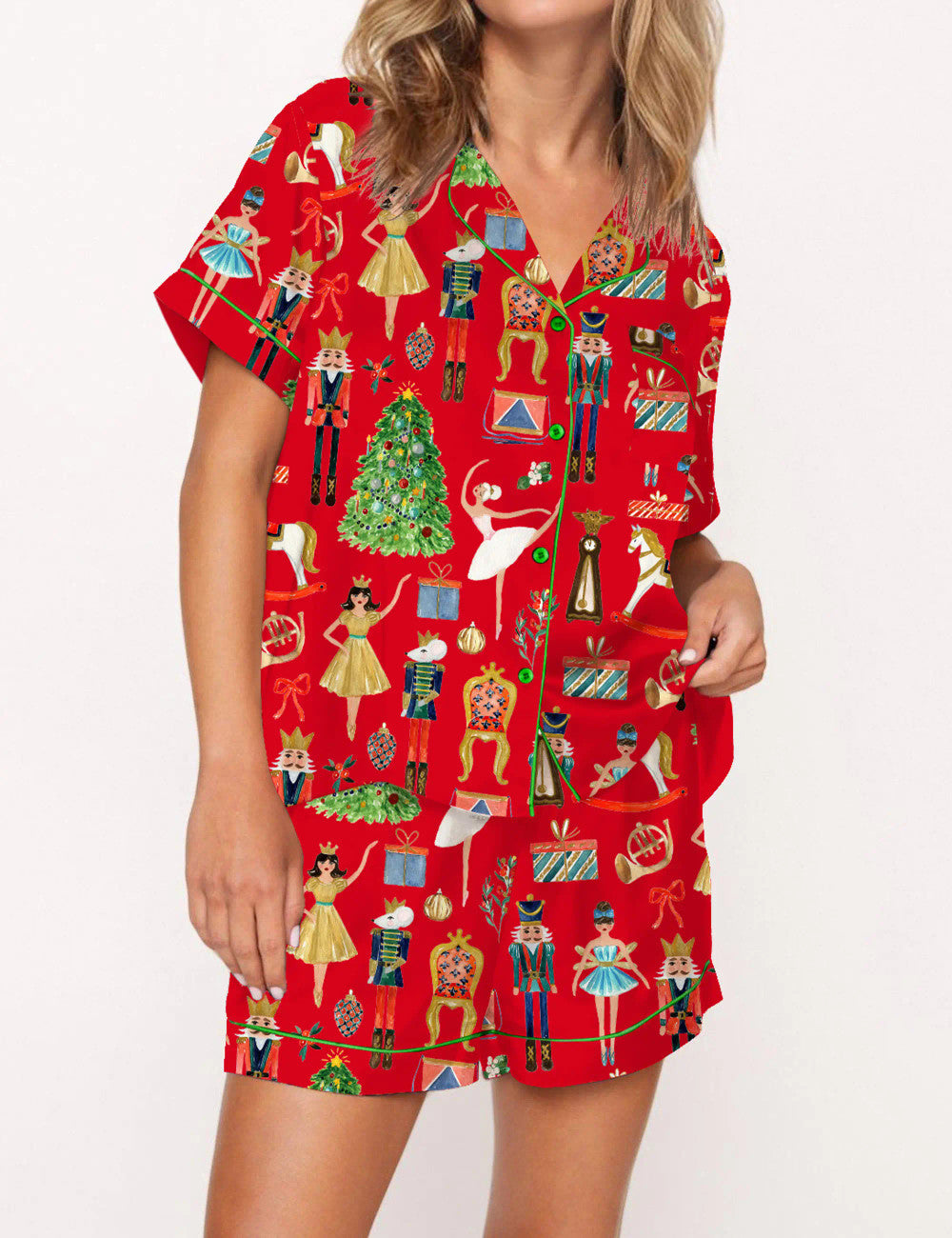Christmas Nutcracker Silky Satin Pajama Set For Women	