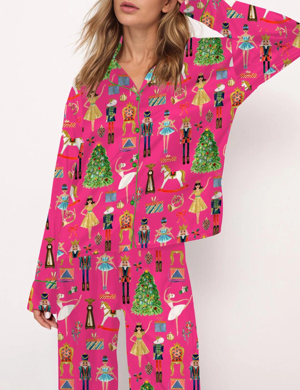 Christmas Nutcracker Silky Satin Pajama Set For Women	