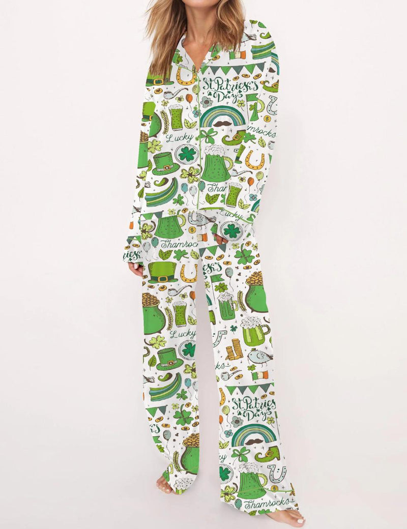 Slainte Irish Cheer St Patricks Day Satin Pajama Set For Women	