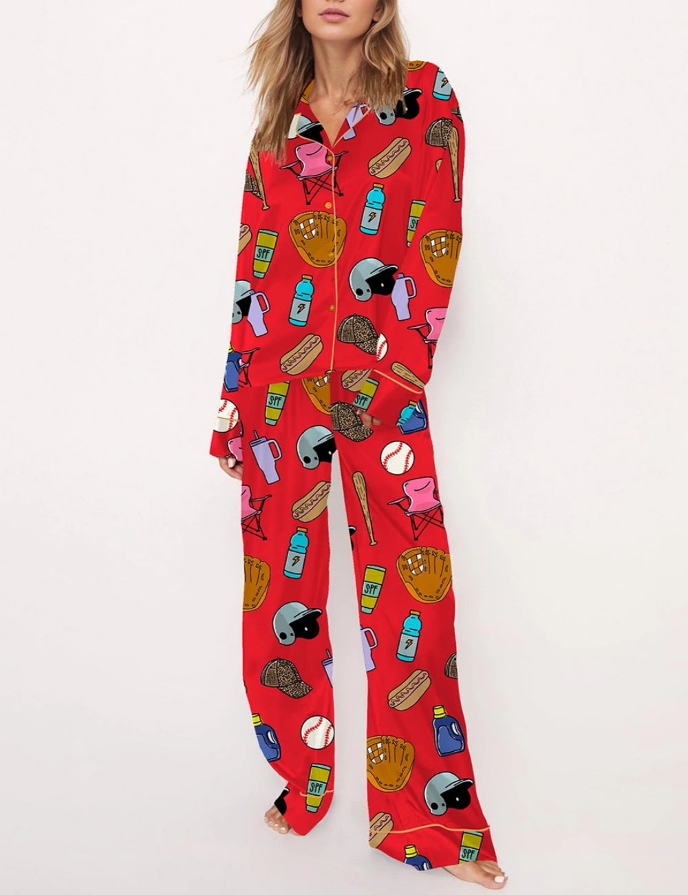 Baseball Mom Satin Pajama Set For Women	