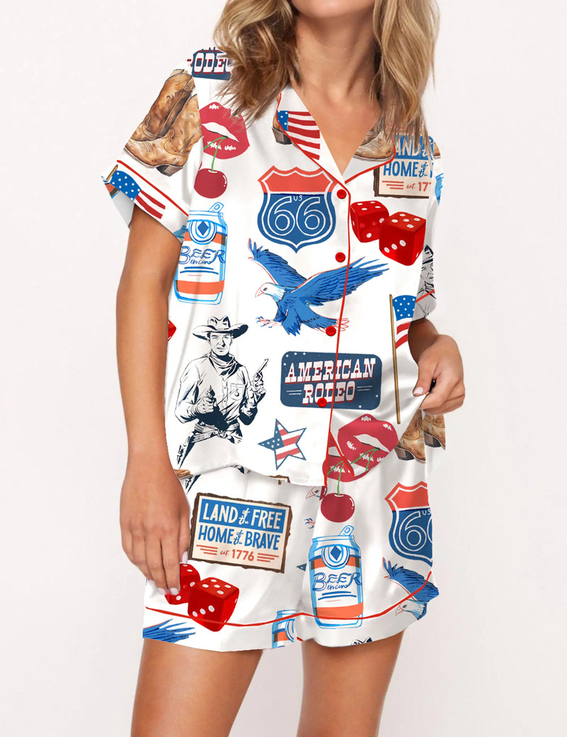 Independence Day Western Silky Satin Pajama Set For Women	