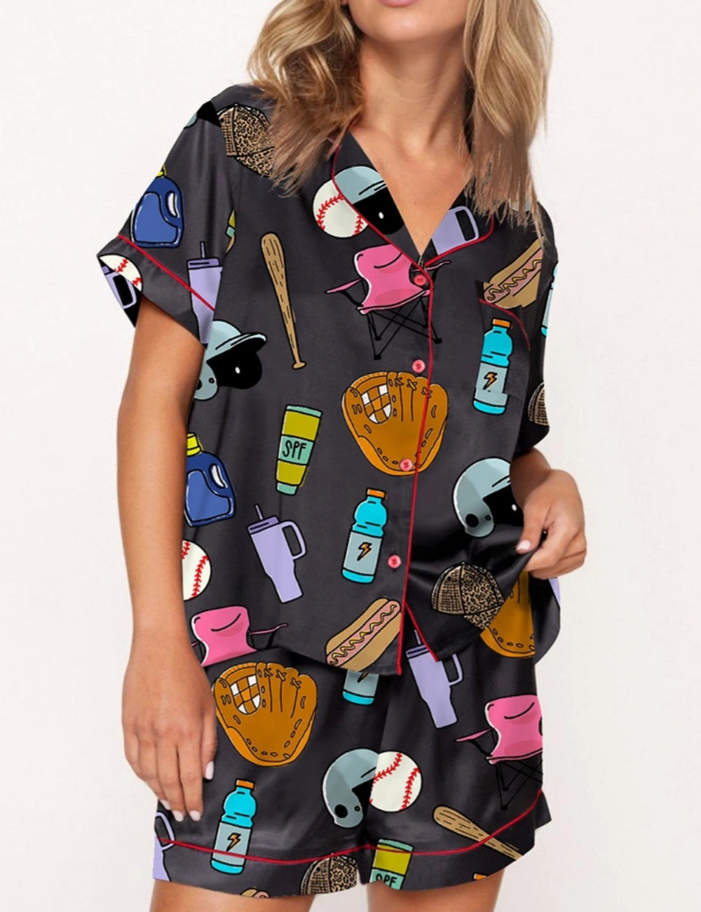 Baseball Mom Satin Pajama Set For Women	