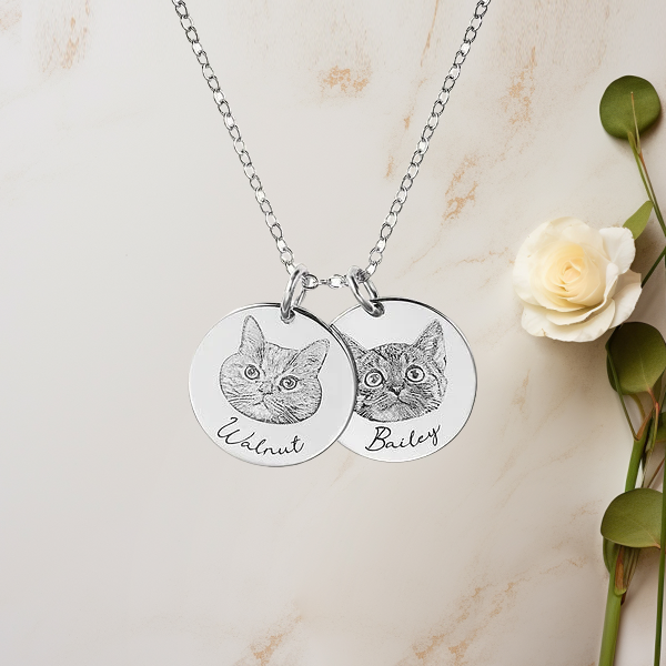 Personalized Engraved Pet Portrait Photo Necklace with Name Birthday Gift for Pet Lover Owner