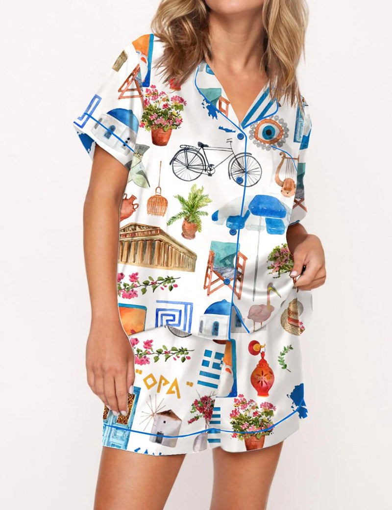 Santorini Greece Travel Pajama Set	