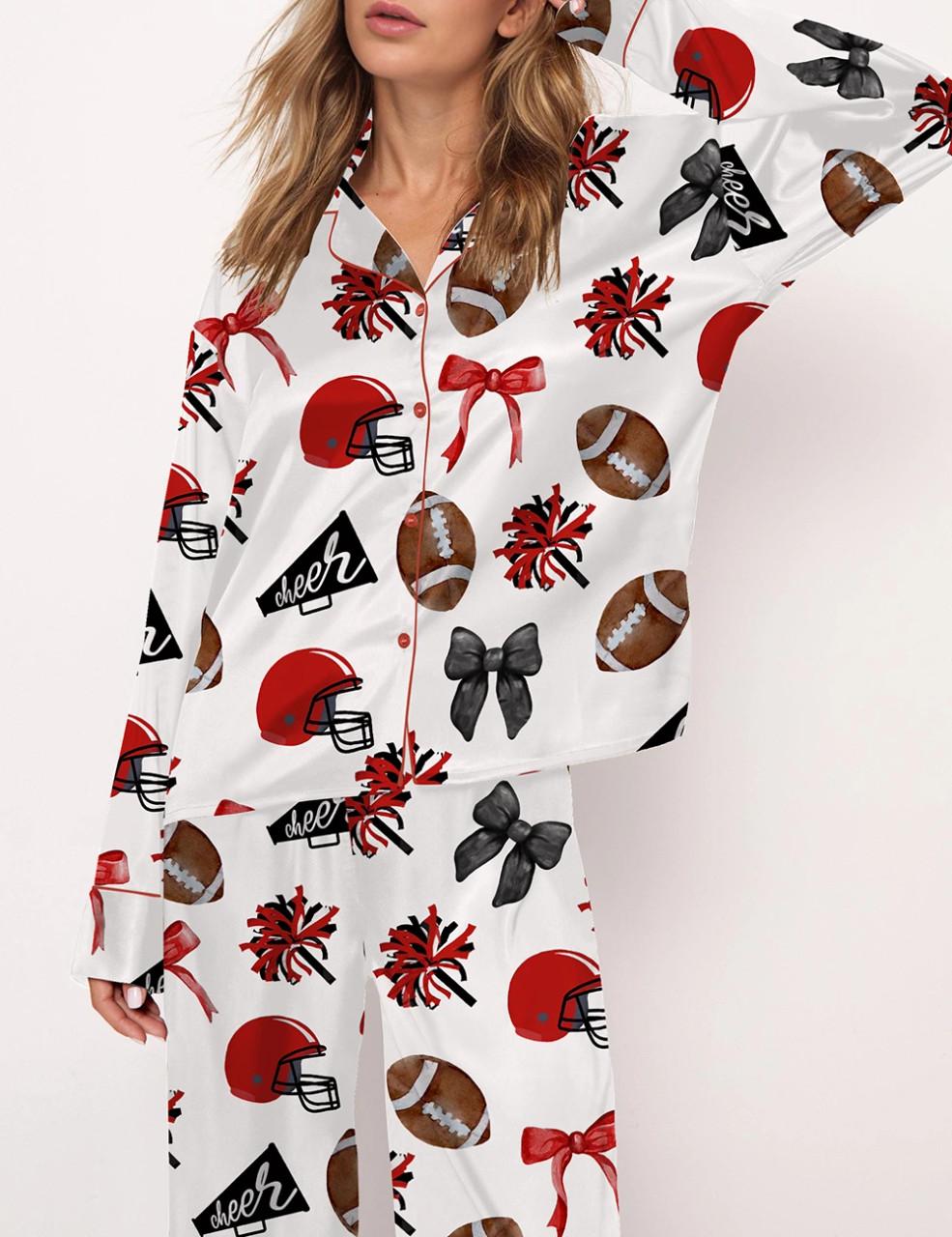 Cheer Football Coquette Bows Satin Pajama Set	