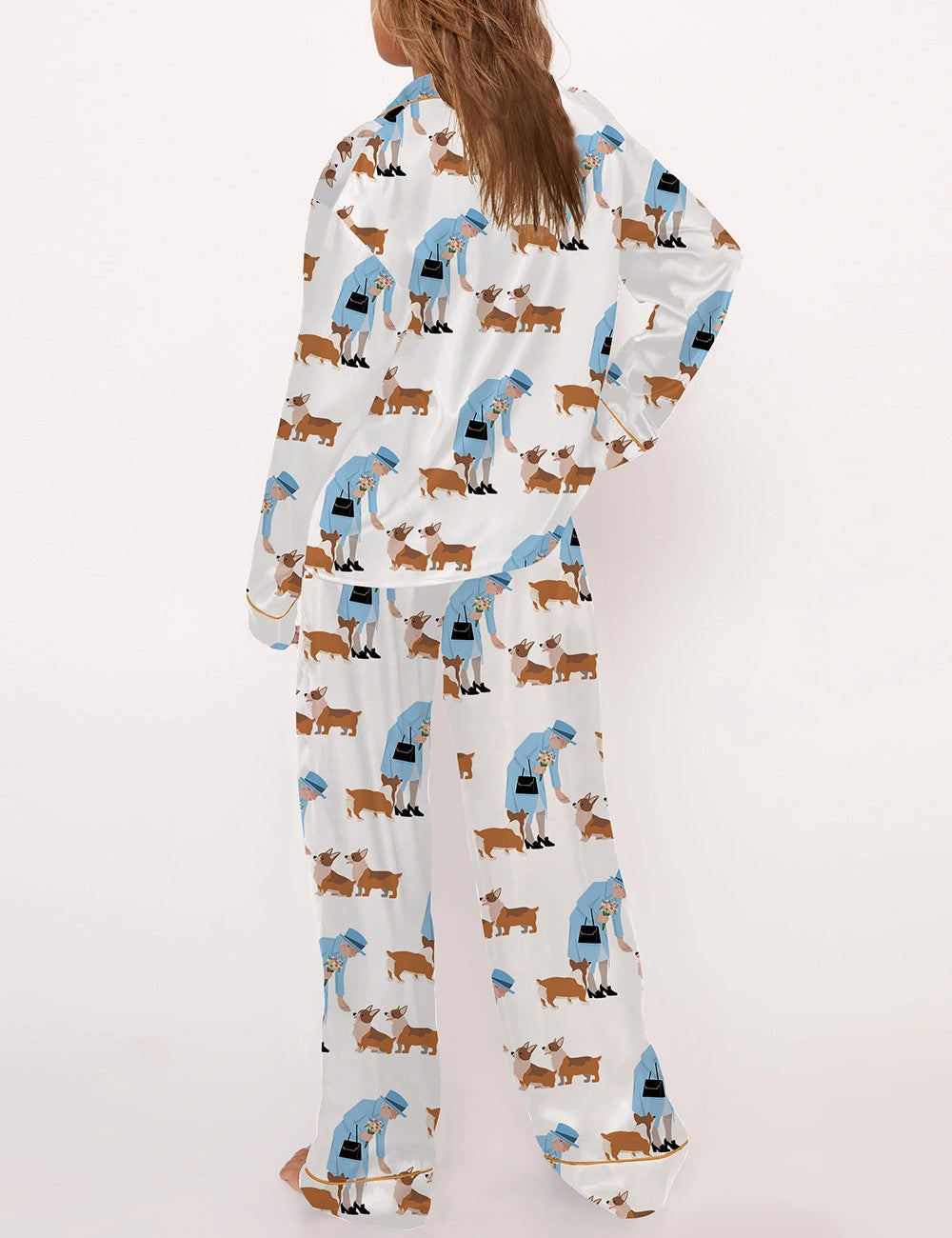 Queen Elizabeth II And Her Corgis Satin Pajama Set For Women	
