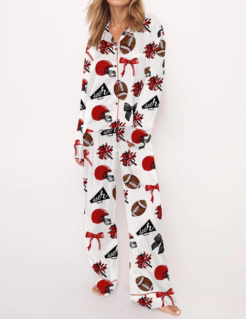 Cheer Football Coquette Bows Satin Pajama Set	