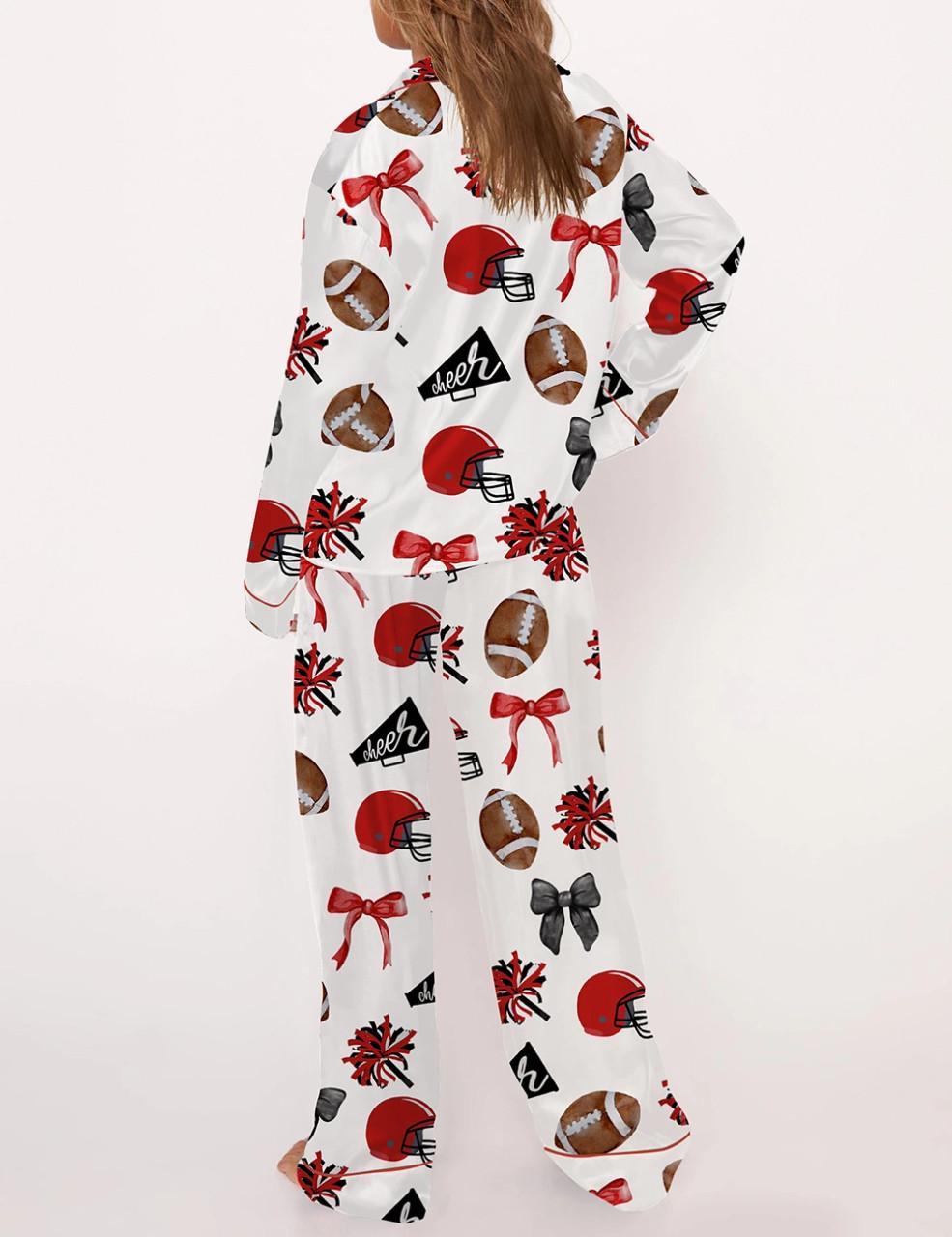 Cheer Football Coquette Bows Satin Pajama Set	