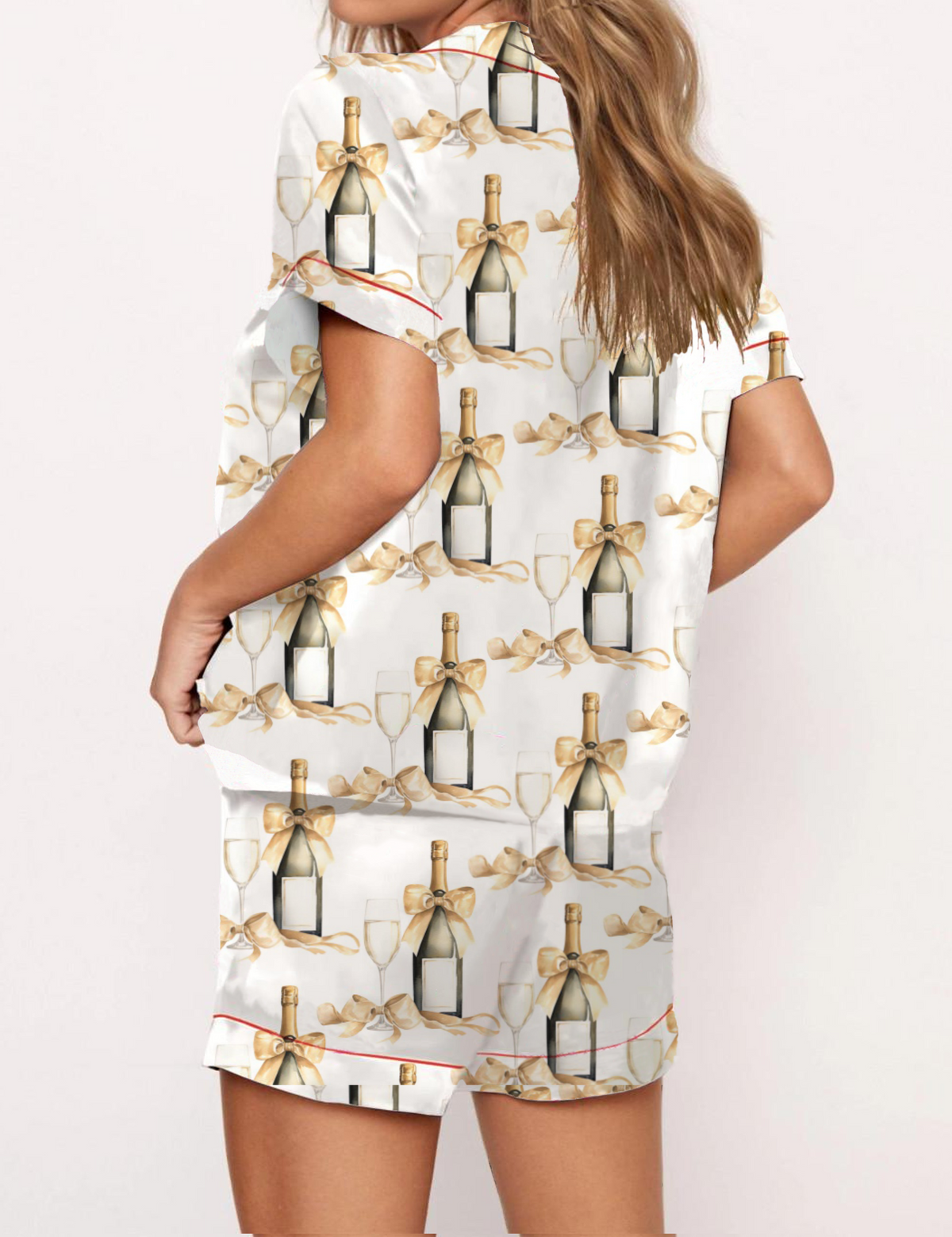 Champagne Bows Satin Pajama Short Set