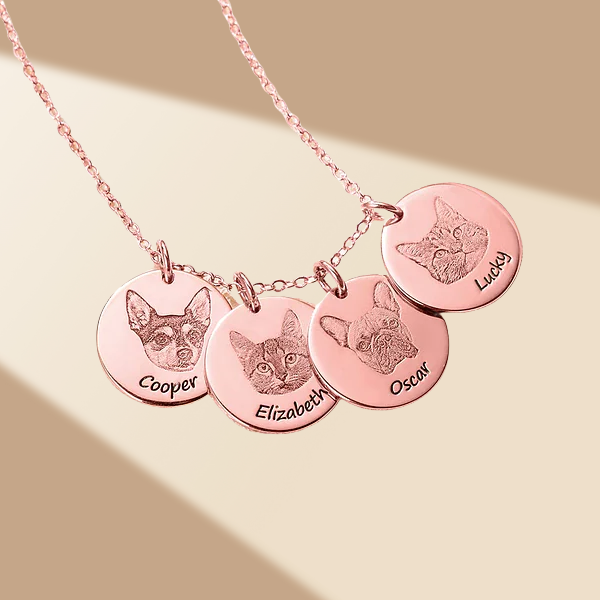 Personalized Engraved Pet Portrait Photo Necklace with Name Birthday Gift for Pet Lover Owner